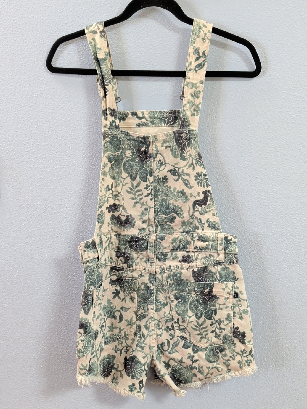 Pilcro Cutoff Botanical Cream Denim Overall Shorts Sage Floral Anthropologie - Picture 5 of 8